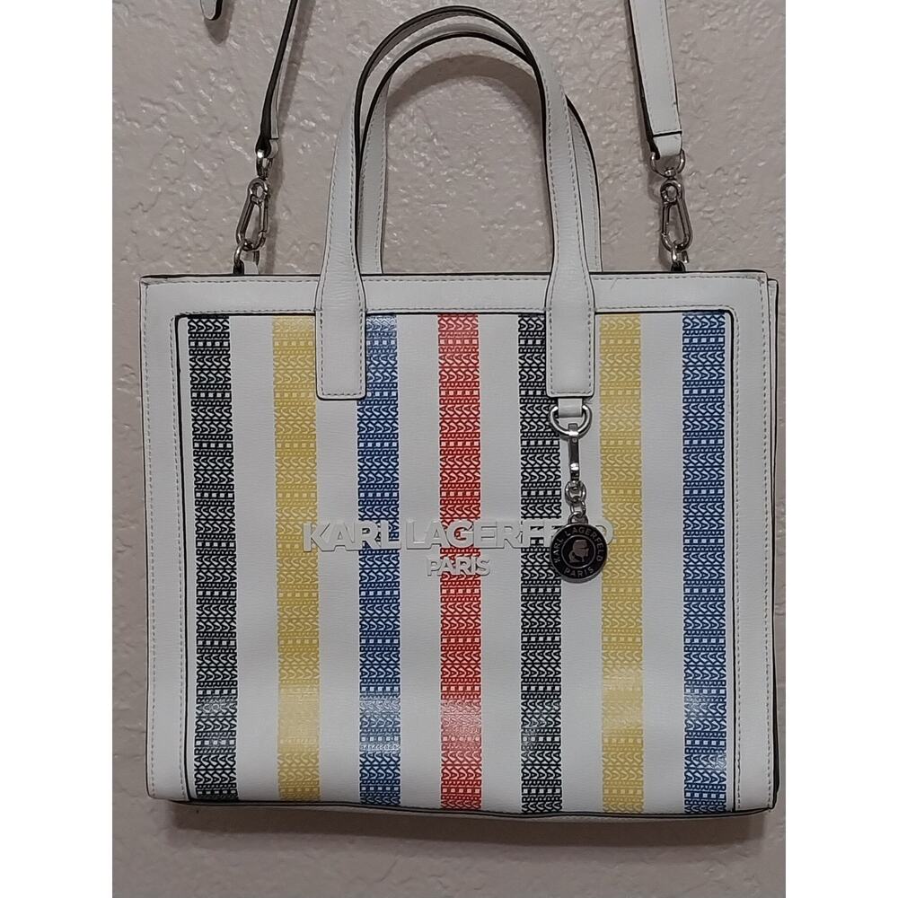 Karl Lagerfeld Paris Tote Bag White/Multi Striped Purse LH4AQ4BL